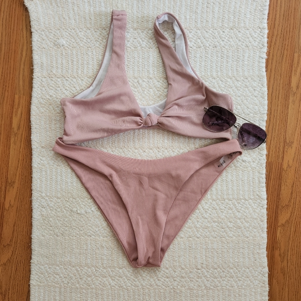Pink Ribbed Bikini Set